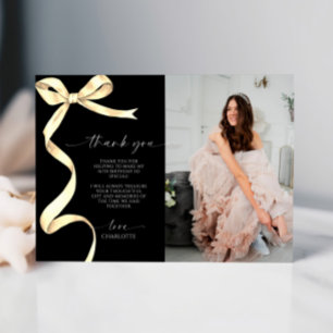 Gold Bow Photo Thank You Note Card