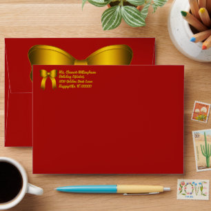 Gold Bow Red Christmas Card Envelopes