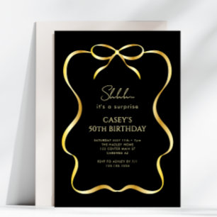 Gold Bow Ribbon Surprise 50th Birthday Invitation