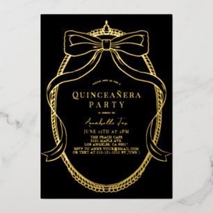 Gold Bow Ribbon Tiara Frame Black Quinceañera