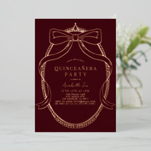 Gold Bow Ribbon Tiara Frame Burgundy Quinceañera