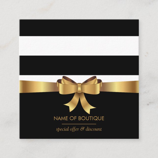 Gold Bow Square | Boutique  Discount Coupon Square Business Card (Front)