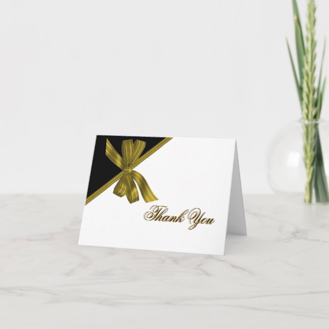 Gold Bow Stylish Thank You Card (Front)