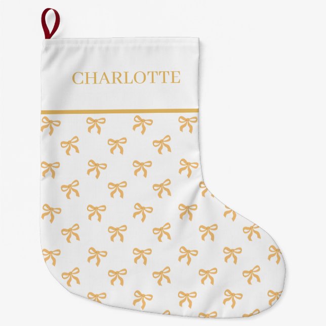 Gold Bows Keepsake Christmas  Large Christmas Stocking (Front)