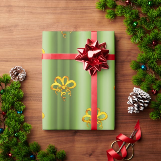 Gold Bows on Green Christmas Wrapping Paper (Creator Uploaded)