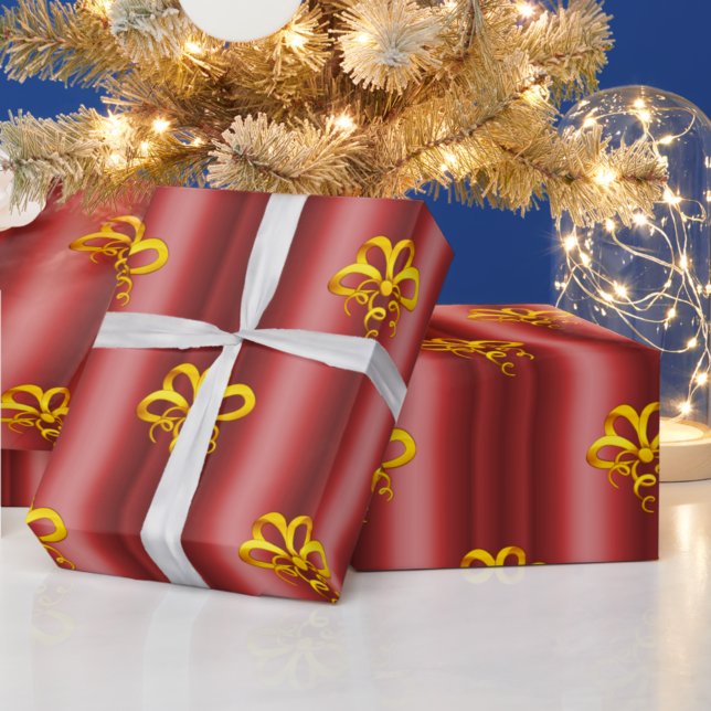 Gold Bows on Red Christmas Wrapping Paper (Creator Uploaded)