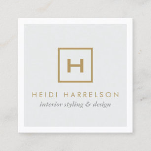 Gold Box Logo Monogram on Light Grey Square Business Card