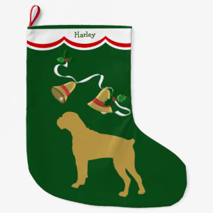 Gold Boxer Dog Holiday Bells Large Christmas Stocking
