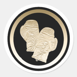 GOLD BOXING GLOVES CLASSIC ROUND STICKER