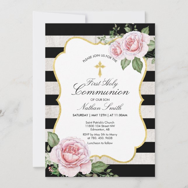 Gold | Boy First Holy Communion Invitation (Front)