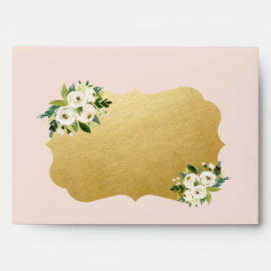 Gold Bracket Return Address Rose Gold Pink Flowers Envelope