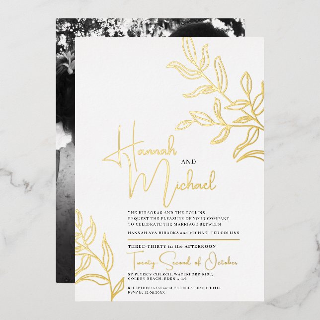 Gold branch of leaves sketch wedding  (Front/Back)