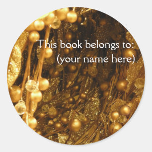 Gold branches bookplate classic round sticker