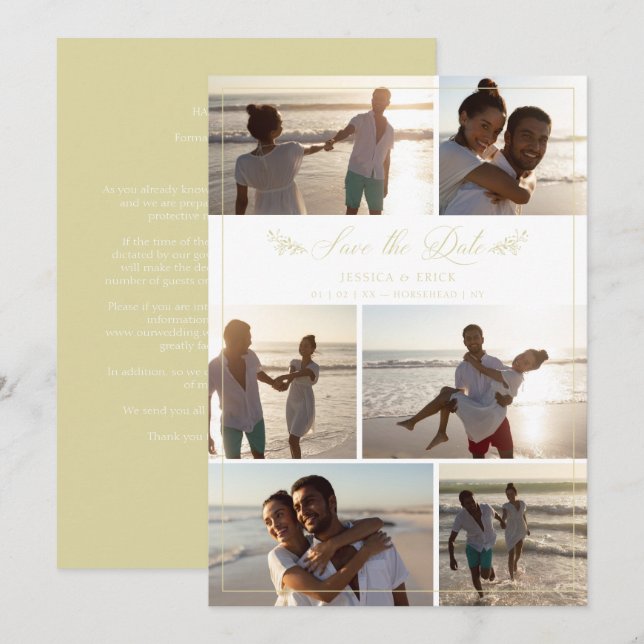 Gold Branches Chic Collage 6 Photos Wedding (Front/Back)