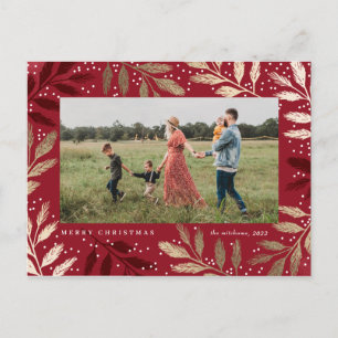 Gold Branches Merry Christmas Photo Holiday Postcard