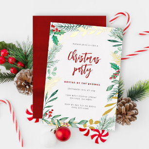 Gold Branches Watercolor Foliage Christmas Party
