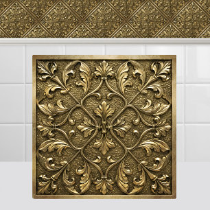 Gold Brass Renaissance Foliage Trellis Ceiling Tile