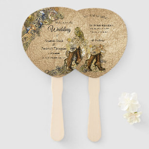 Gold & Brass Steampunk sculptures on gold leather Hand Fan