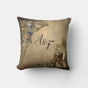 Gold & Brass Steampunk sculptures Wedding Gift Cushion