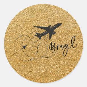 Gold Brazil Passport Classic Round Sticker