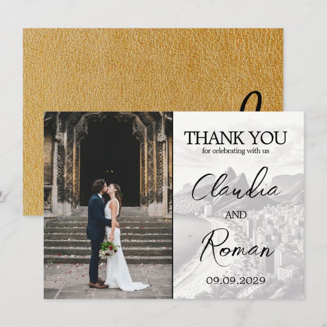 Gold Brazil Passport Thank You Card (Front/Back)