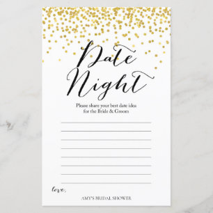 Gold Bridal Shower Game - Date Night Card