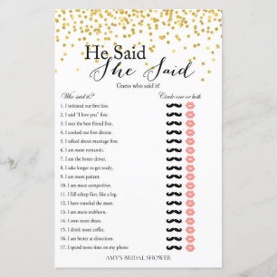 Gold Bridal Shower Game - He Said She Said