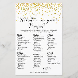 Gold Bridal Shower Game - Whats in your purse