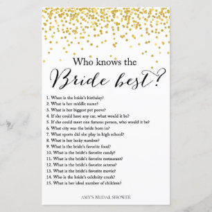 Gold Bridal Shower Game - who knows bride best