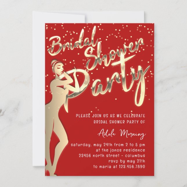Gold Bridal Shower Red Wine Confetti Invitation (Front)