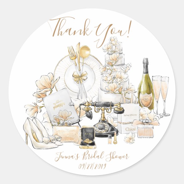 Gold Bridal Shower Thank You Classic Round Sticker (Front)