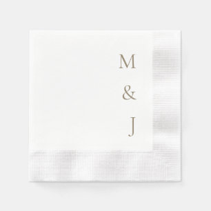 Gold  Bride & Groom Vertical Initials Wedding Napkin