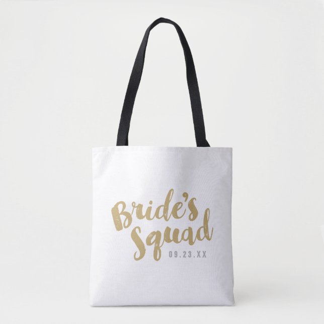 Gold Bride's Squad Personalised Bridal Party Totes (Front)