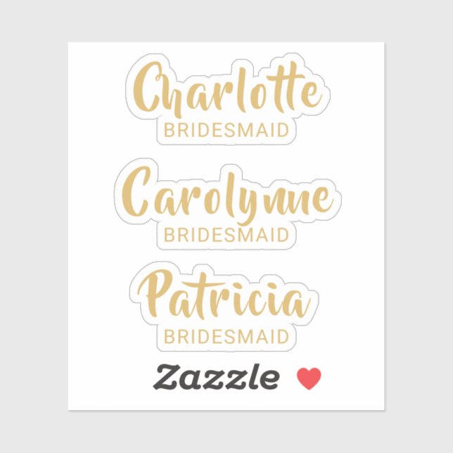 Gold Bridesmaid Name Custom-Cut Vinyl Sticker (Sheet)