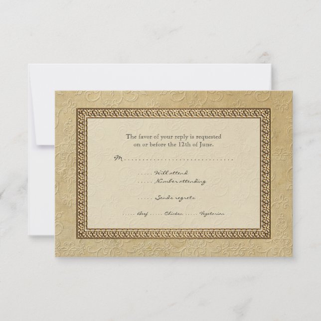 Gold Brocade Damask Floral Formal Elegant RSVP (Front)