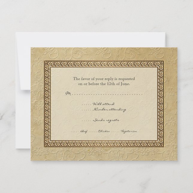 Gold Brocade Damask Floral Formal Elegant RSVP (Front)