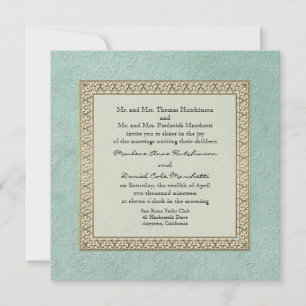 Gold Brocade Damask Floral Formal Elegant Wedding Invitation