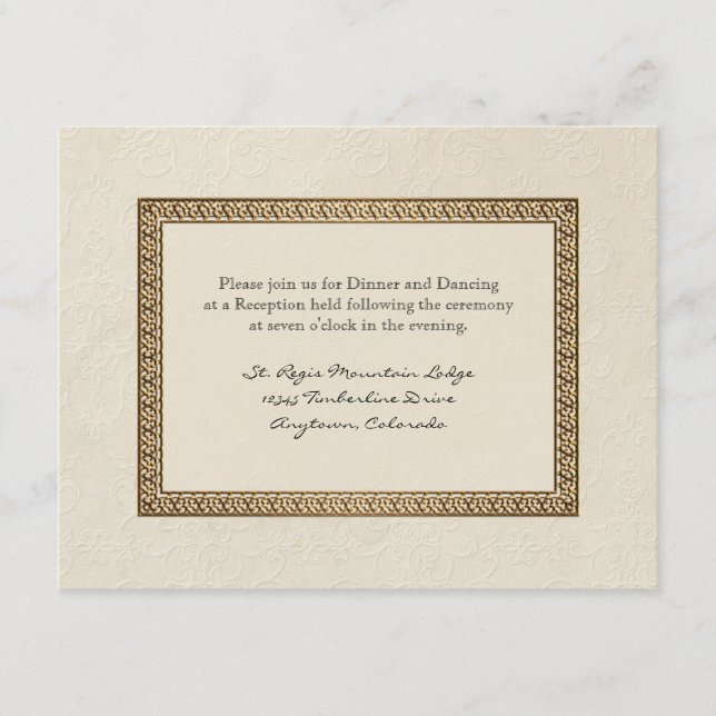 Gold Brocade Damask Floral Formal Reception Invite (Front)