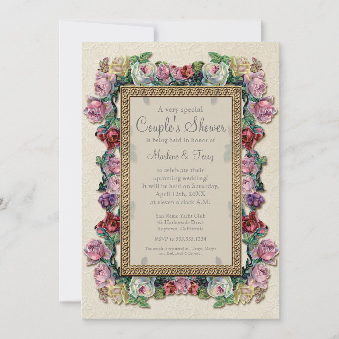 Gold Brocade Floral Formal Elegant Bridal Shower Invitation Zazzle