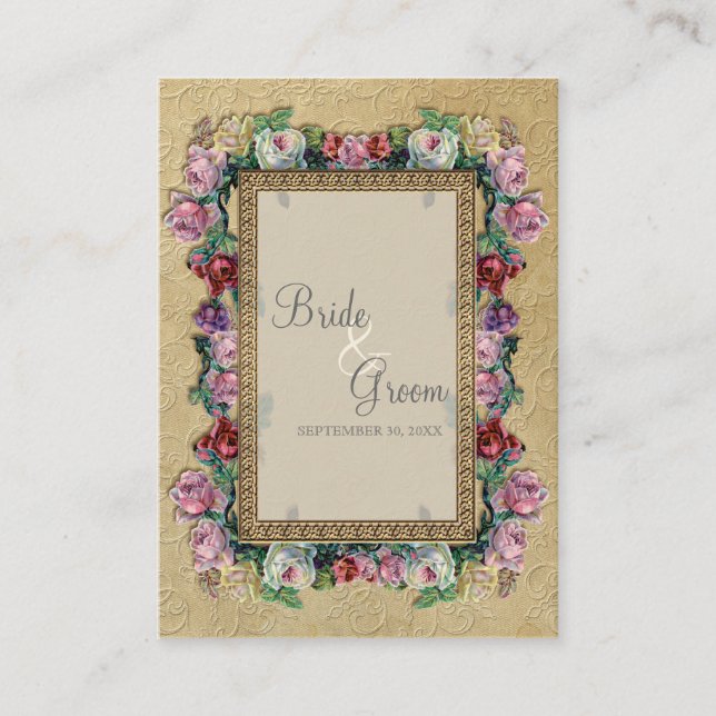 Gold Brocade Floral Formal Elegant Seating Cards (Front)