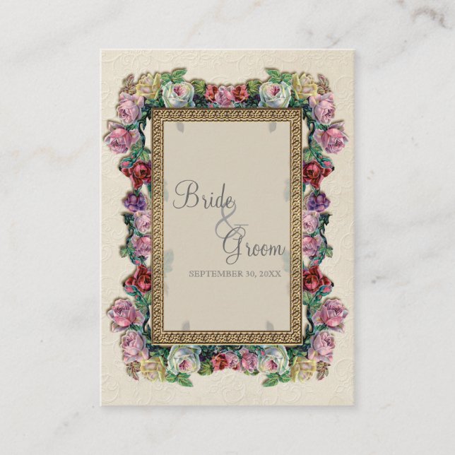 Gold Brocade Floral Formal Elegant Seating Cards (Front)