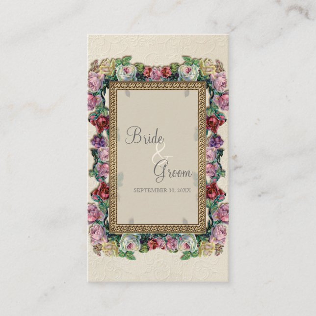 Gold Brocade Floral Formal Elegant Seating Cards (Front)