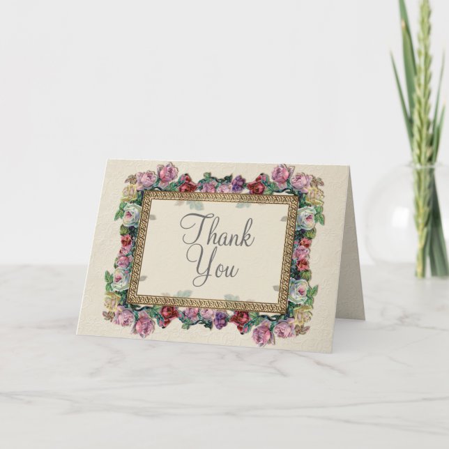 Gold Brocade Floral Formal Elegant Thank You Notes (Front)