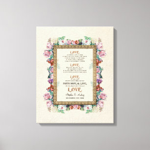 Gold Brocade Floral Love is Wedding Personalised Canvas Print