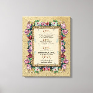 Gold Brocade Floral Love is Wedding Personalised Canvas Print