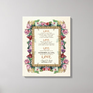 Gold Brocade Floral Love is Wedding Personalised Canvas Print