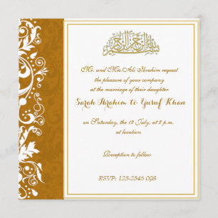 Gold Brocade Muslim wedding Invitation