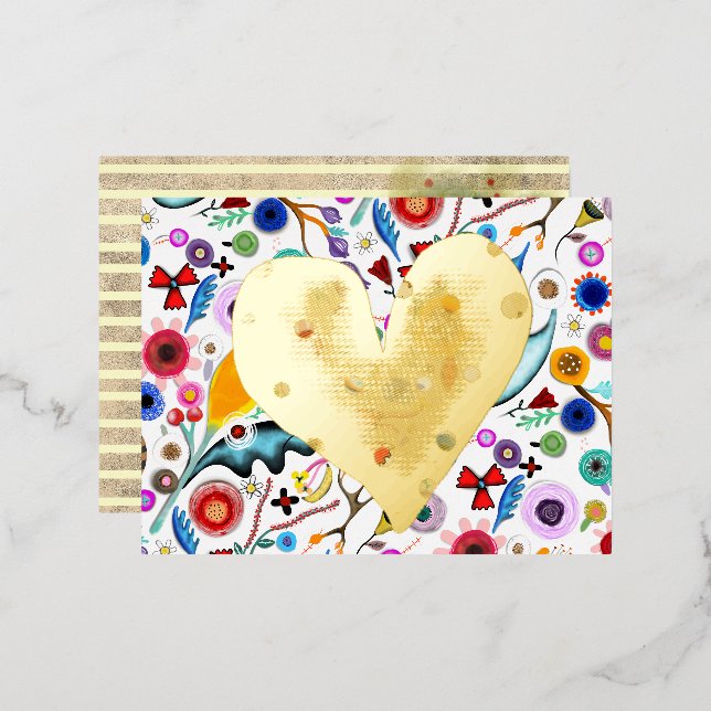 Gold broken heart  foil invitation postcard (Front/Back)