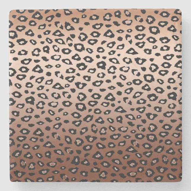 Gold Bronze Black Leopard Print Ombre Stone Coaster (Front)