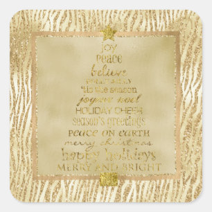 Gold Bronze Glam Glitter Zebra Christmas Tree   Square Sticker